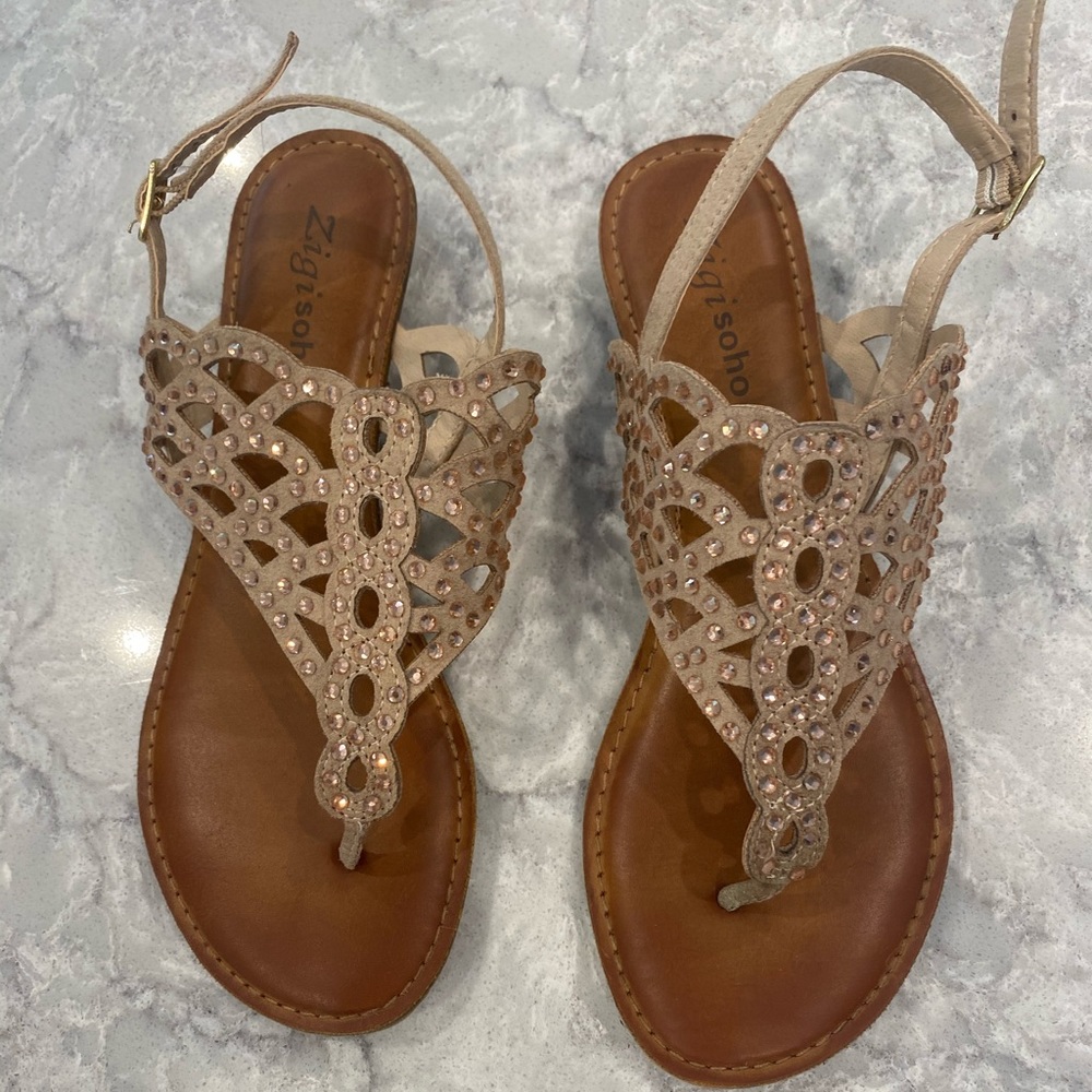 Zigi Soho Tan Sandals with Blush Rhinestones!